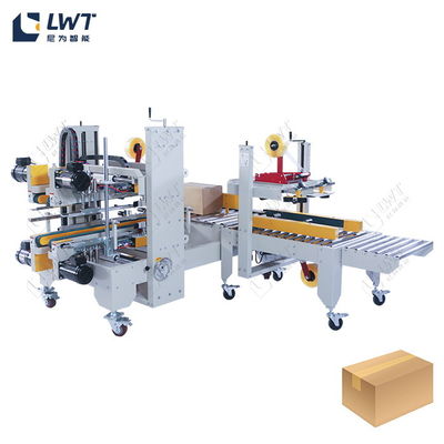 Máy niêm phong hộp một từ tự động kết hợp với máy niêm phong hộp bốn góc tự động